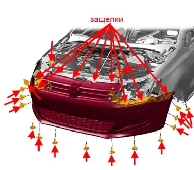 крепление переднего бампера VW POLO (после 2009г)