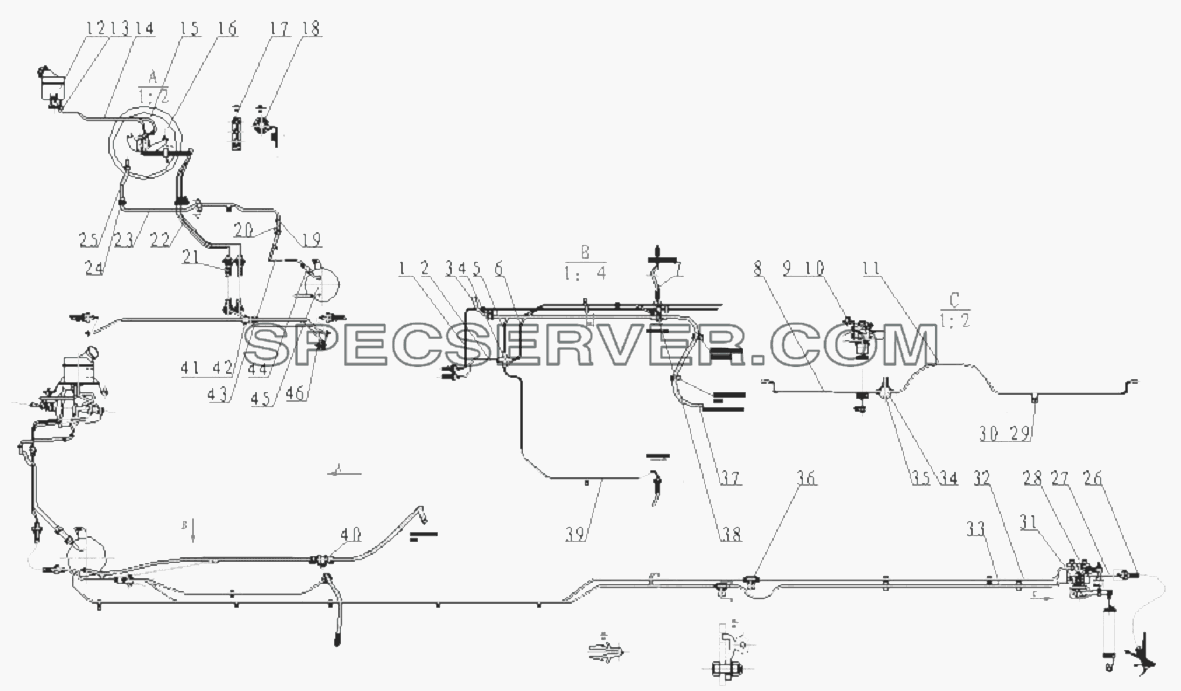 Система тормозных шлангов для BAW-33463 Tonik (список запасных частей)