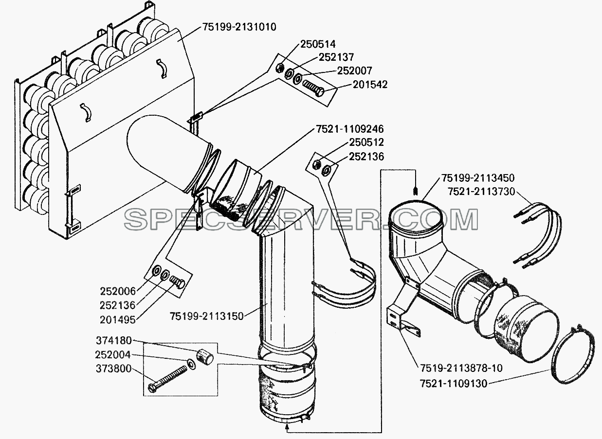 Фильтр и всасывающий воздухопровод системы охлаждения электромотор-колес для БелАЗ-7512 (список запасных частей)