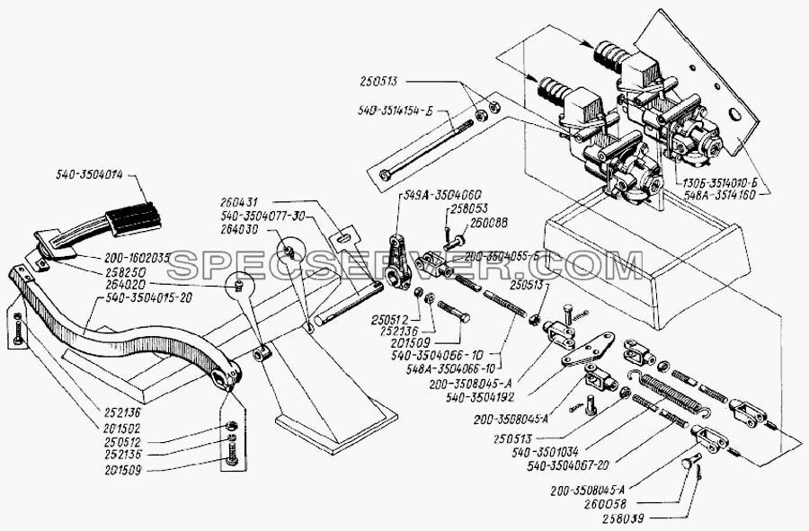 Установка тормозных кранов и их привод для БелАЗ-7523 (список запасных частей)