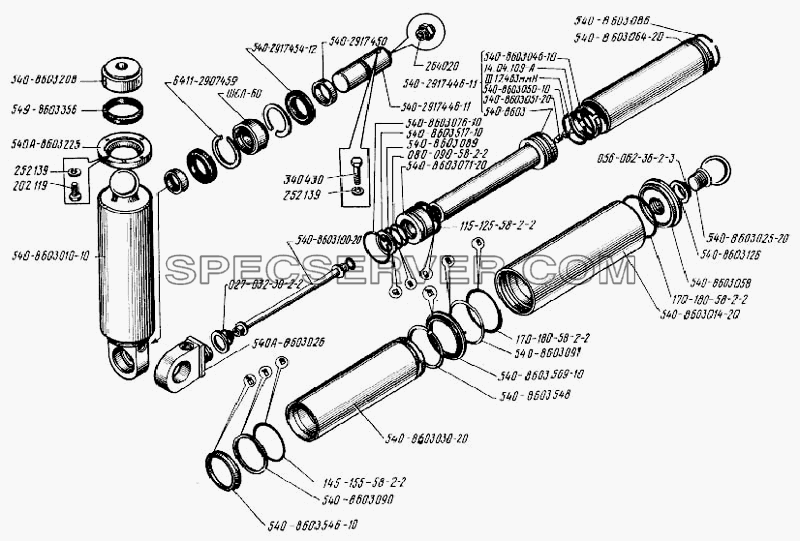 Цилиндр опрокидывающего механизма для БелАЗ-7540 (список запасных частей)