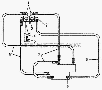Трубопроводы управления опрокидывающим механизмом для БелАЗ-7548А (список запасных частей)