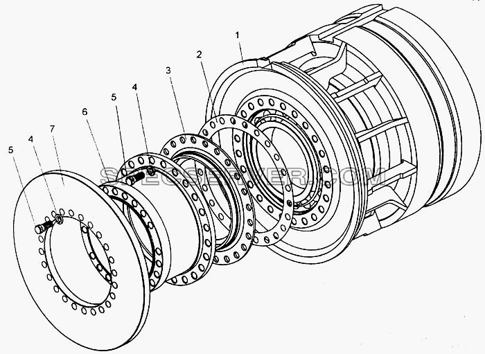 Ступица заднего колеса с тормозным диском для БелАЗ-7555A (список запасных частей)