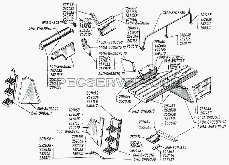 Крылья и подножки для БелАЗ-7522 (список запасных частей)