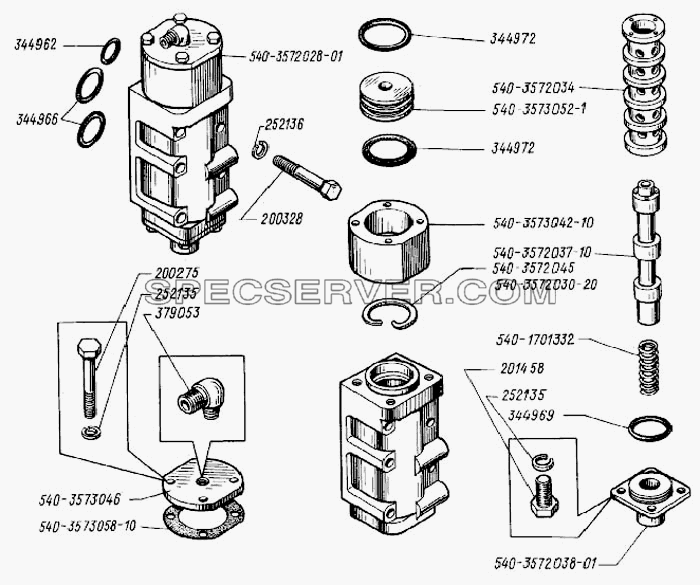 Механизм управления тормозом-замедлителем для БелАЗ-7522 (список запасных частей)