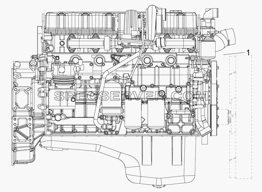 Двигатель (вид справа) для СА-3252 (список запасных частей)