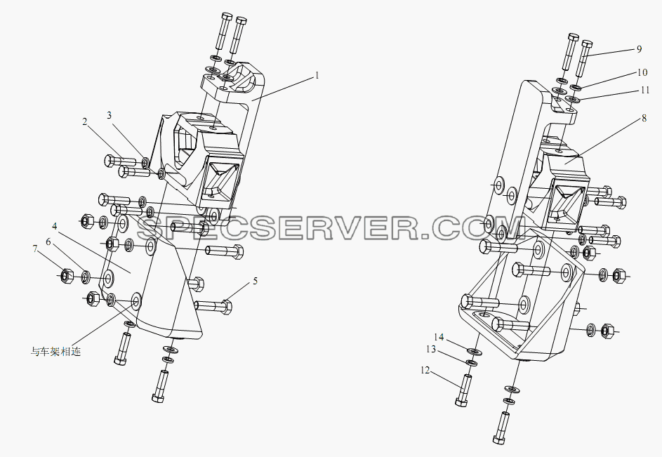 Задняя подвеска двигателя для СА-3312 (P2K2LT4E) (список запасных частей)