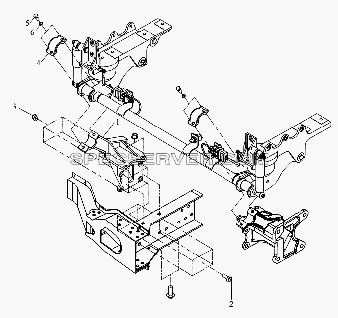 Устройство передней подвески кабины (I, воздушная рессора) для СА-4250 (P66K2T1A1EX) (список запасных частей)