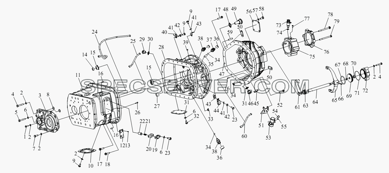 Корпус коробки передач для СА-4250 (P66K2T1A1EX) (список запасных частей)