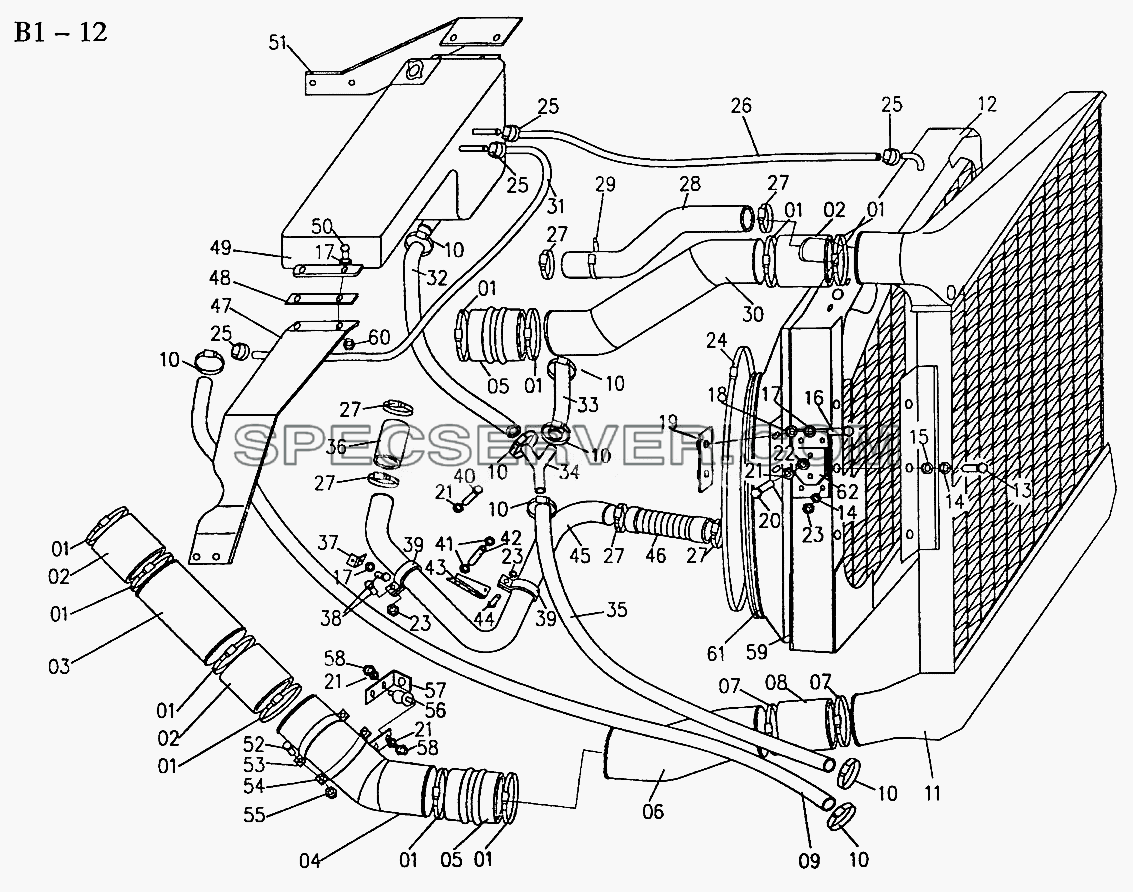 COOLING SYSTEM FOR WD615.62/87(EXPANSION TANK ON THE ENGINE) (B1-12) для Sinotruk 6x4 Tipper (290) (список запасных частей)