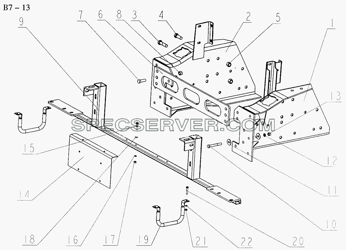 BRACKET OF HIGH BUMPER WITH REMOABLE TOWING HOOK (B7-13) для Sinotruk 6x4 Tipper (290) (список запасных частей)