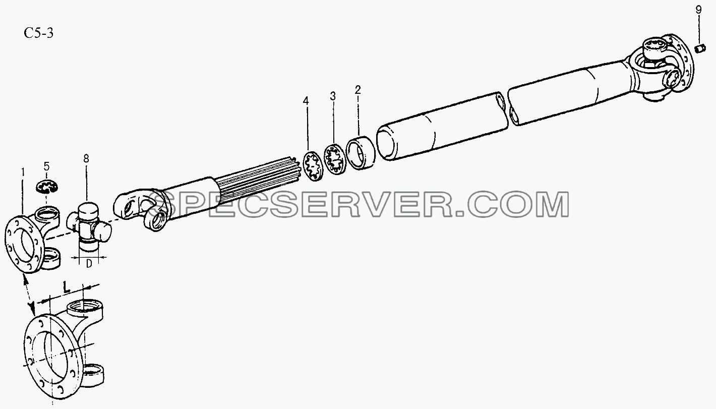 PROPELLER SHAFTS Ф52 Propeller shaft with spider (C5-3-1) для Sinotruk 6x4 Tipper (336) (список запасных частей)