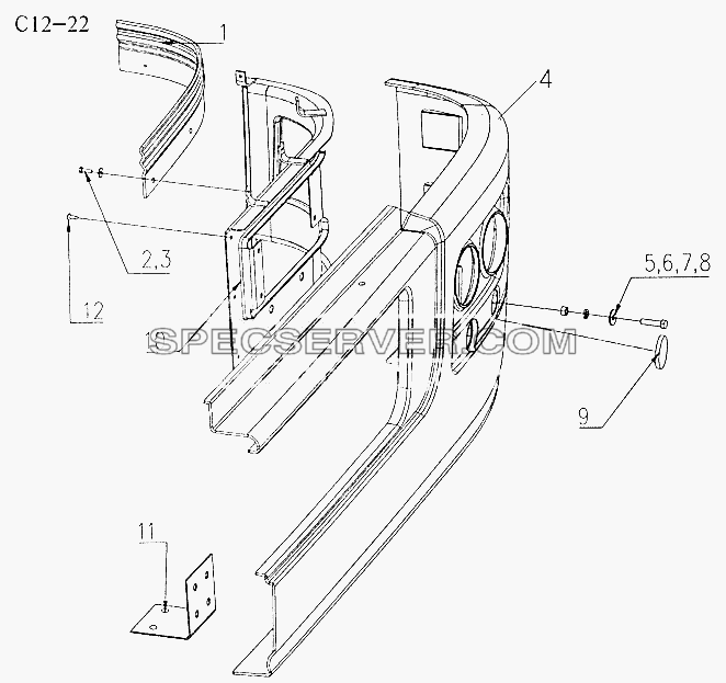 BUMPER (C12-22) для Sinotruk 6x4 Tipper (371) (список запасных частей)