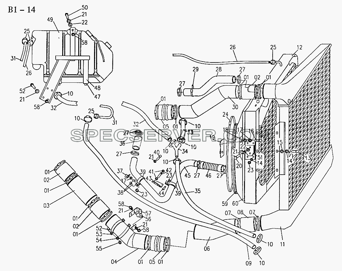 COOLING SYSTEM FOR WD615.69/47 (B1-14) для Sinotruk 6x4 Tractor (371) (список запасных частей)
