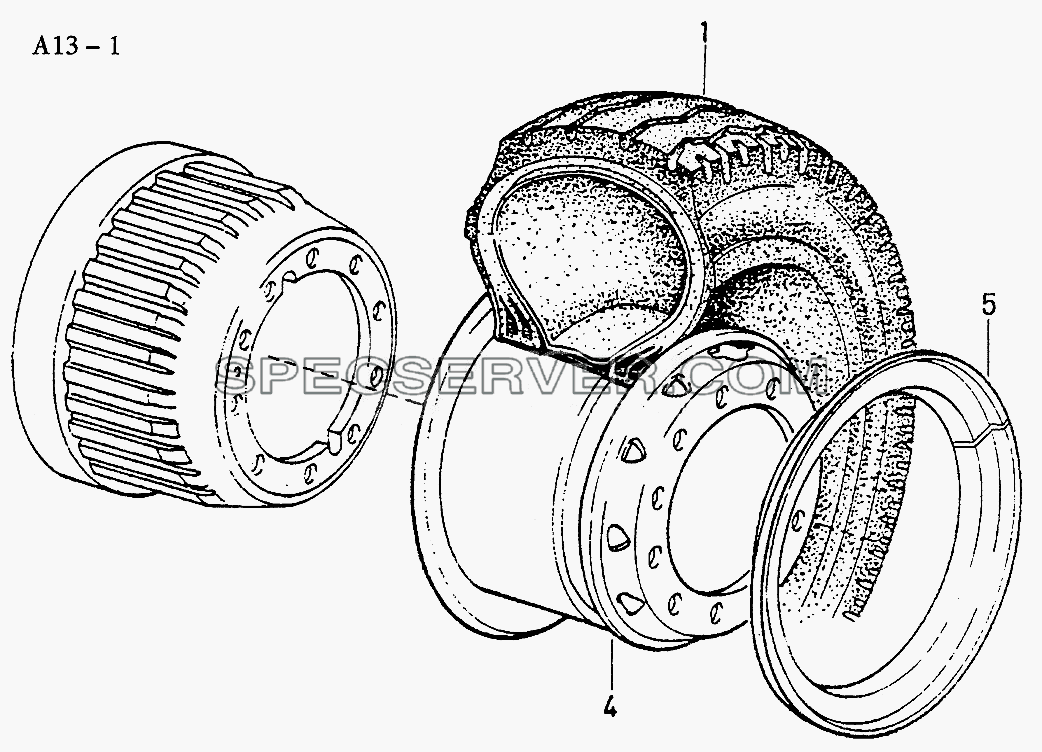 DISC WHEEL AND TIRE (A13-1) для Sinotruk 6x4 Tractor (371) (список запасных частей)