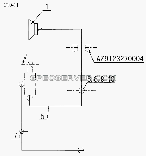 LOW VOICE PNEUMATIC HORN ON ROOF (C10-11) для Sinotruk 8x4 Tipper (336) (список запасных частей)