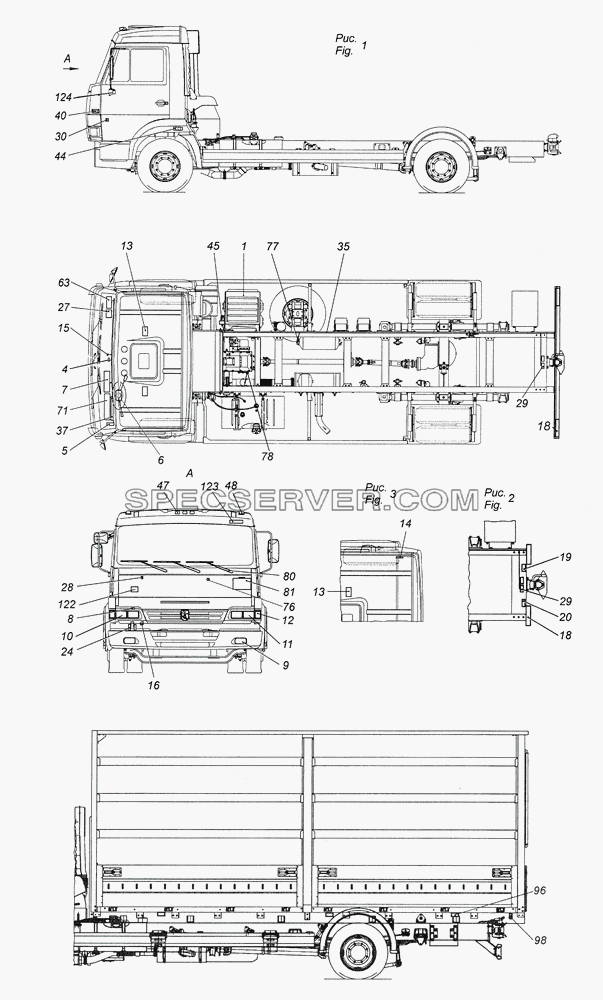 4308-3700001-30 Электрооборудование. Расположение на автомобиле для КамАЗ-4308 (2008) (список запасных частей)
