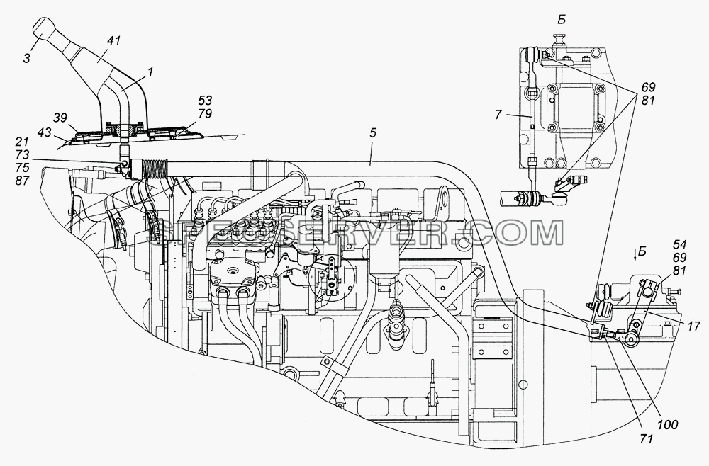 Привод управления механизмом переключения передач 4308-1703005 для КамАЗ-4308 (список запасных частей)