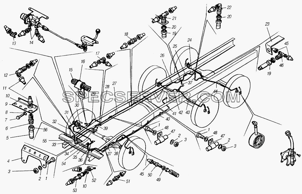 Трубопроводы системы накачивания шин для КамАЗ-4310 (списка 2004 г) (список запасных частей)