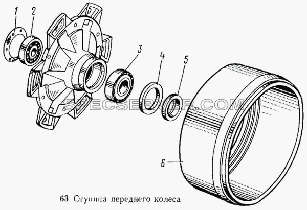 Ступица переднего колеса для КамАЗ-5315 (список запасных частей)