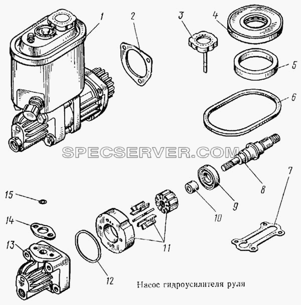 Насос гидроусилителя руля для КамАЗ-5315 (список запасных частей)