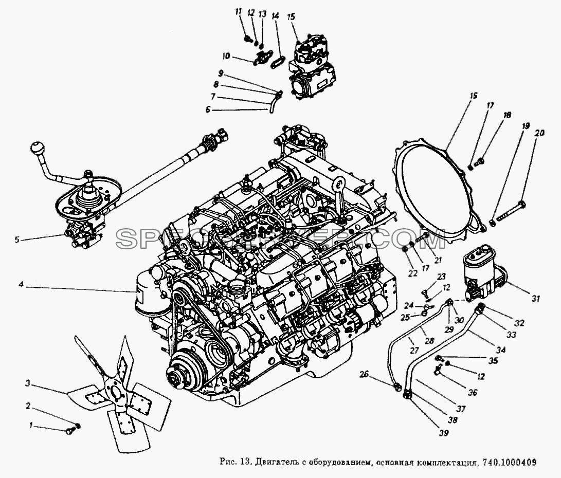 Двигатель с оборудованием, основная комплектация для КамАЗ-5320 (список запасных частей)
