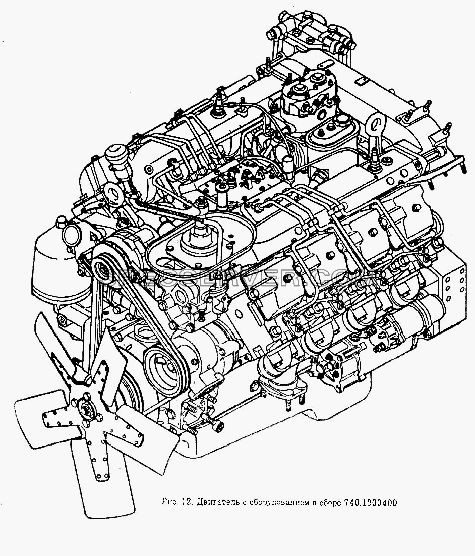 Двигатель с оборудованием в сборе, основная комплектация для КамАЗ-5320 (список запасных частей)