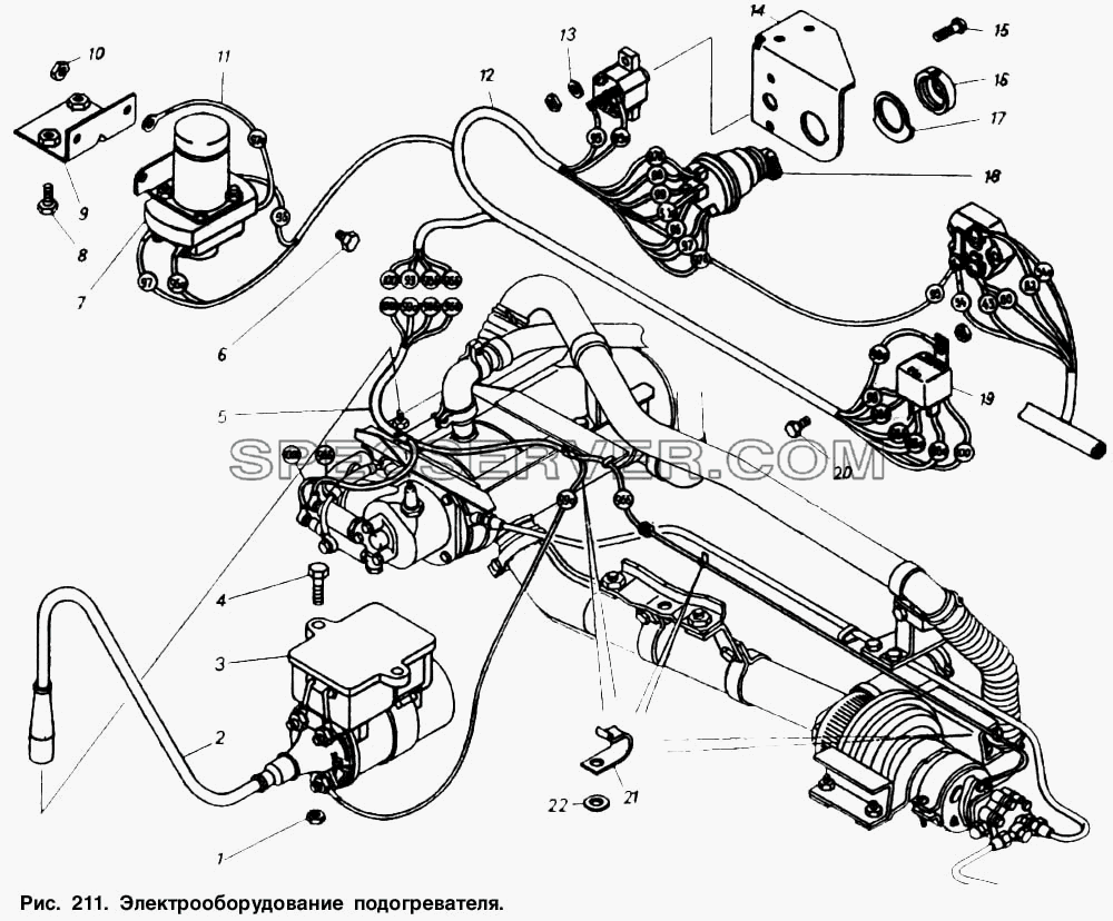 Электрооборудование подогревателя для КамАЗ-5320 (список запасных частей)
