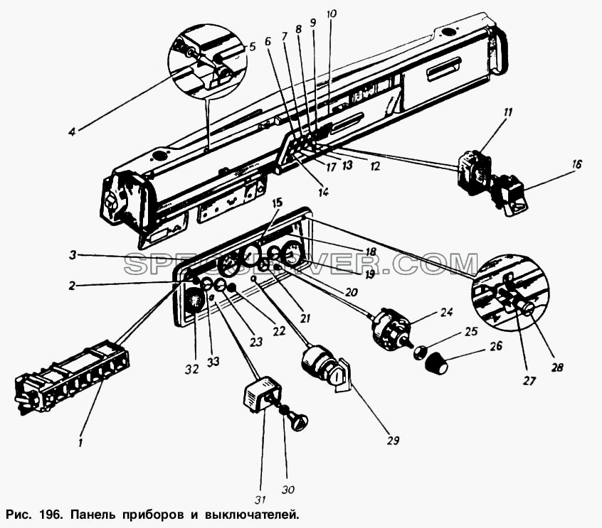 Панель приборов и выключателей для КамАЗ-5320 (список запасных частей)