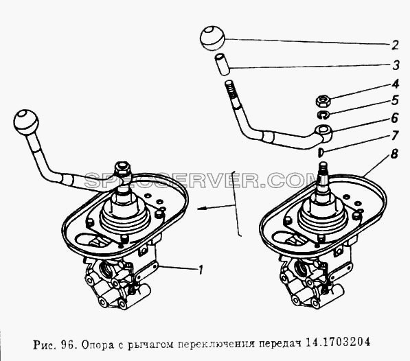 Опора с рычагом переключения передач для КамАЗ-53212 (список запасных частей)
