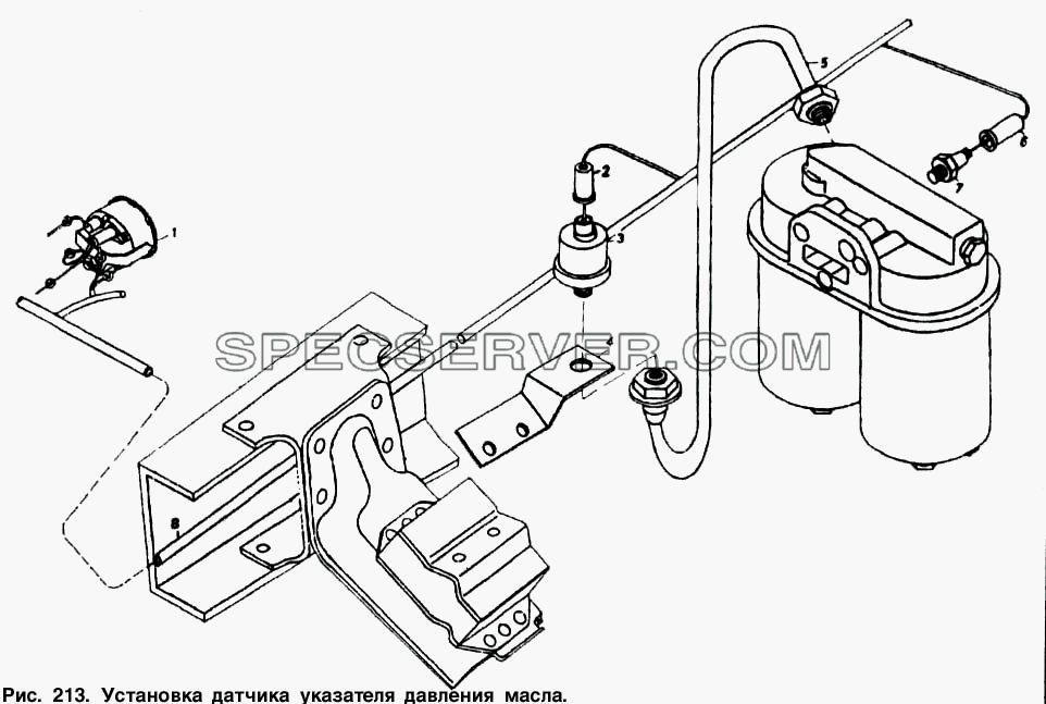 Установка датчика указателя давления масла для КамАЗ-53212 (список запасных частей)