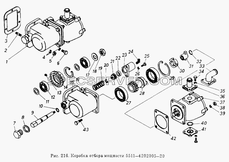 Коробка отбора мощности для КамАЗ-53212 (список запасных частей)