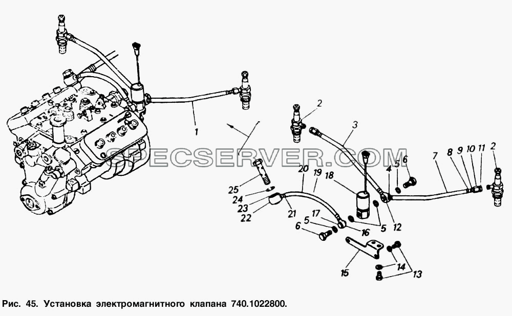 Установка электромагнитного клапана для КамАЗ-5410 (список запасных частей)