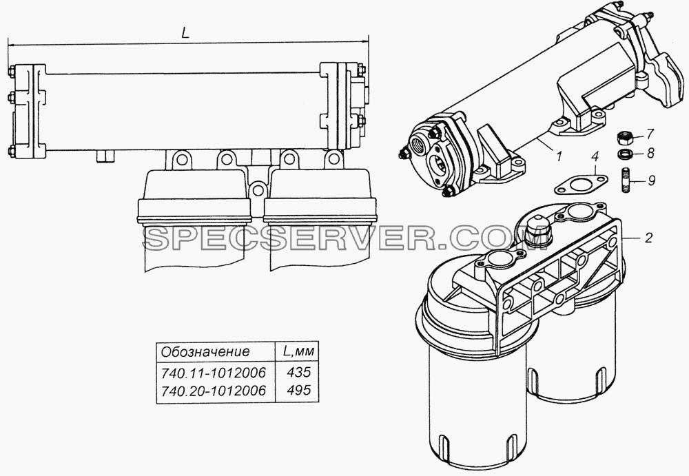 740.20-1012006 Фильтр масляный с теплообменником в сборе для КамАЗ-6350 (8х8) (список запасных частей)