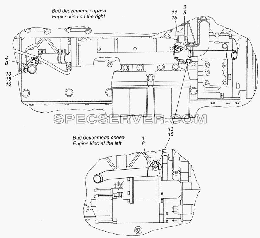 7406.1015002 Установка патрубка и штуцеров системы подогрева двигателя для КамАЗ-6350 (8х8) (список запасных частей)