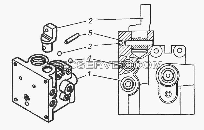 4310-5004016 Корпус насоса механизма опрокидывания кабины и запасного колеса для КамАЗ-6450 8х8 (список запасных частей)