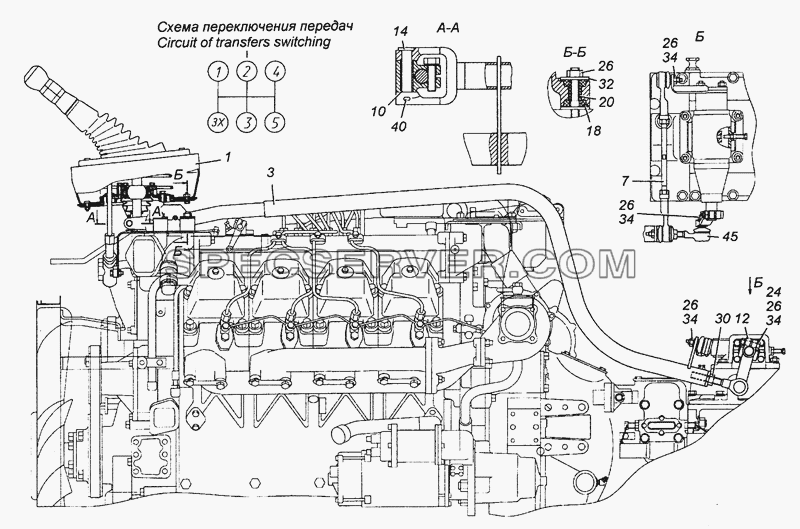 154.1703005 Привод управления механизмом переключения передач для КамАЗ-6450 8х8 (список запасных частей)