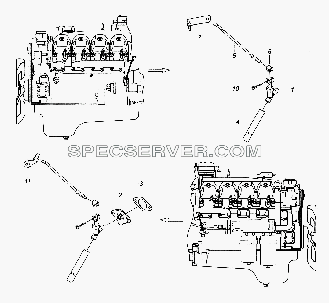 Установка кранов сливных системы охлаждения привода управления для КамАЗ-65116 (список запасных частей)