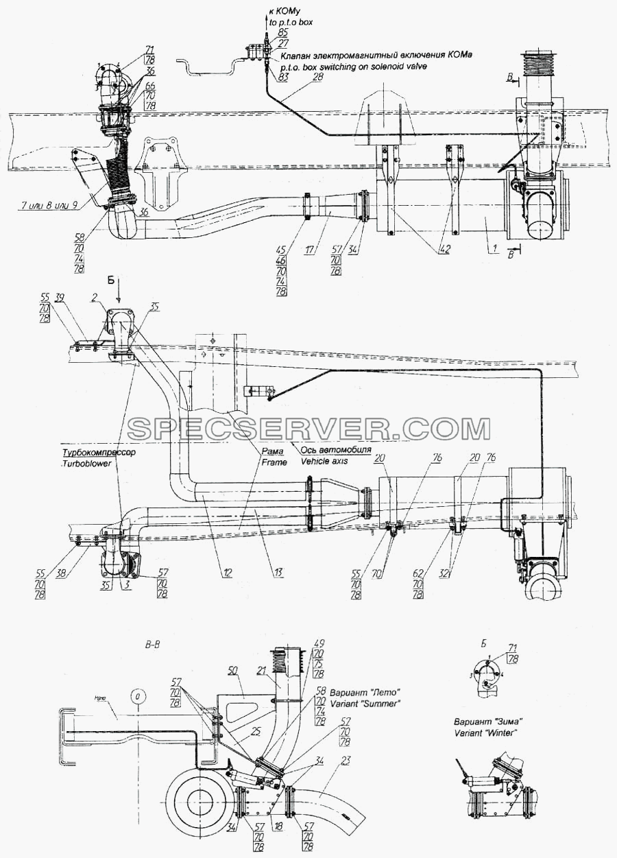 Система выпуска газа для КамАЗ-6520 (список запасных частей)
