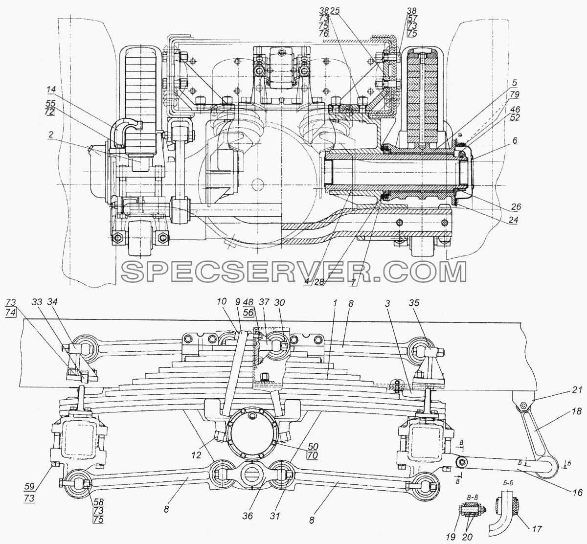 Подвеска задняя в сборе для КамАЗ-6520 (список запасных частей)