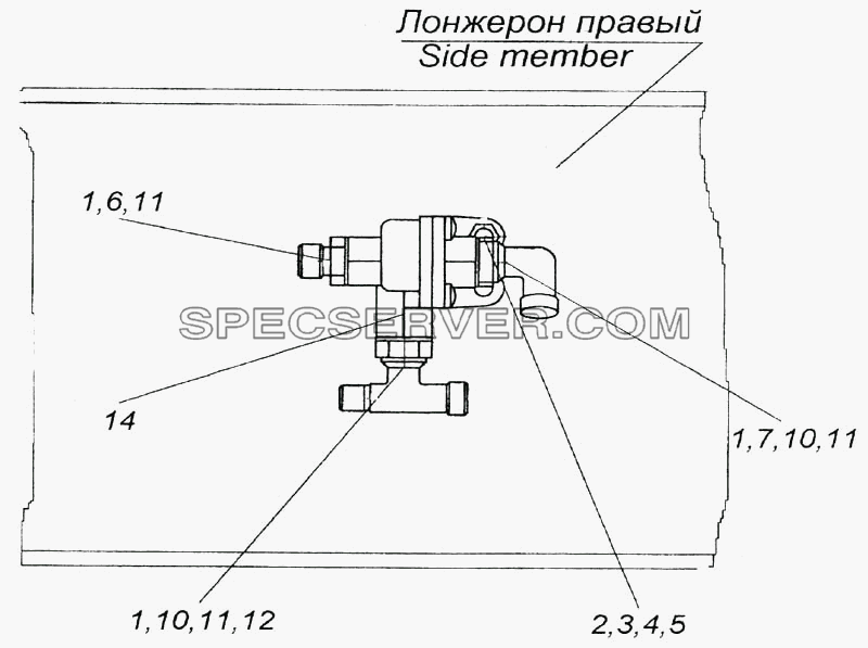 Установка клапана двухмагистрального для КамАЗ-6520 (список запасных частей)
