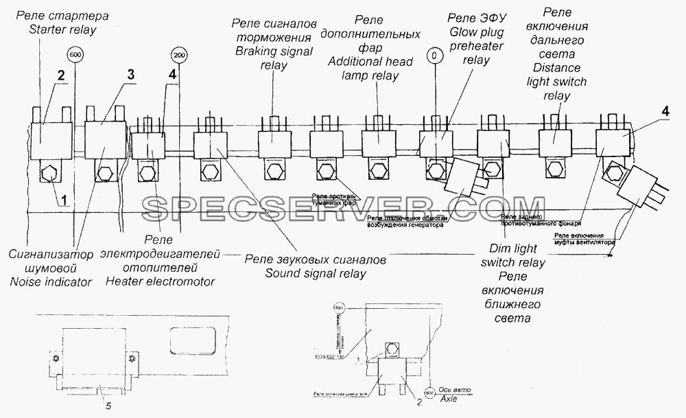 Установка реле для КамАЗ-6520 (список запасных частей)