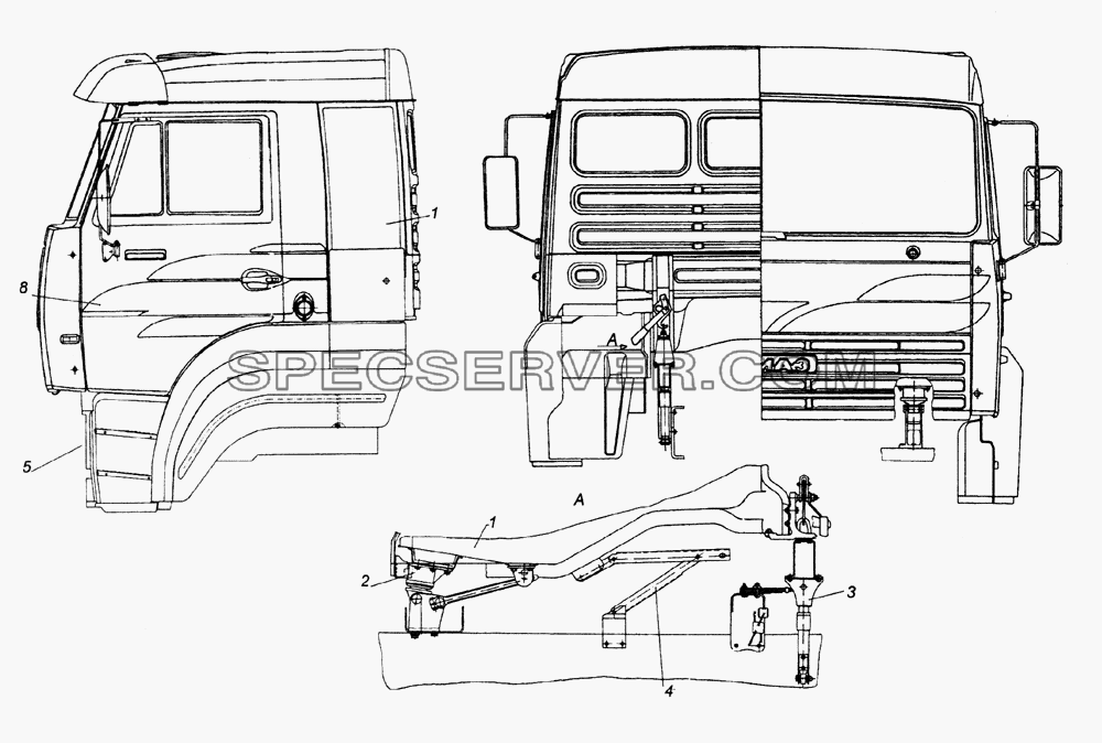 Установка кабины с оперением для КамАЗ-65226 (список запасных частей)