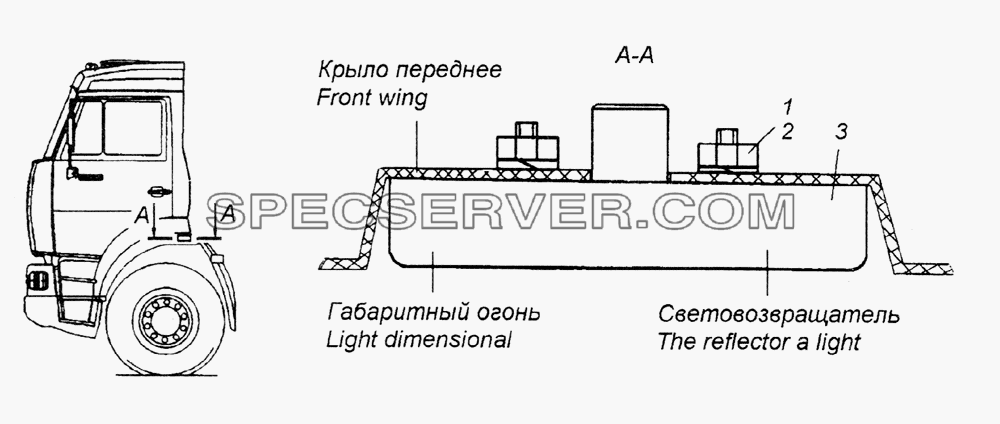 Установка боковых габаритных фонарей для КамАЗ-65226 (список запасных частей)