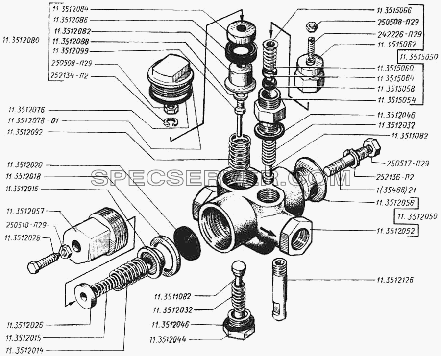 Регулятор давления с предохранительным клапаном для КрАЗ-250 (список запасных частей)
