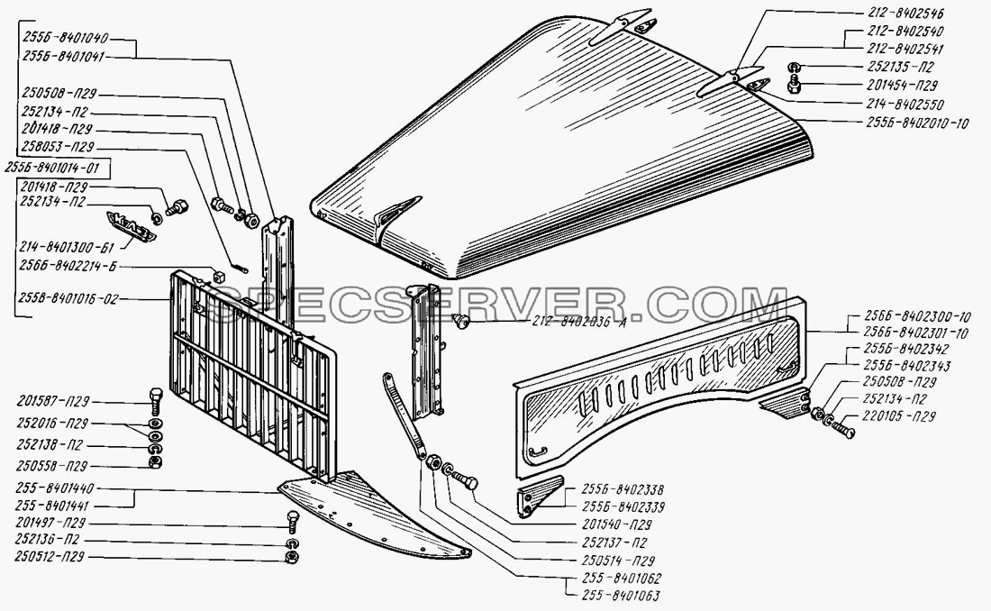 Облицовка радиатора и капот для КрАЗ-255 (список запасных частей)