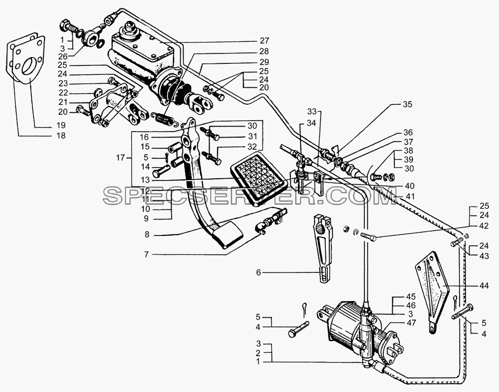 Привод управления сцеплением для КрАЗ-65053-02 (список запасных частей)