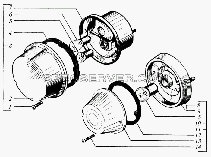 Фонари передние и повторители боковых указателей поворота для КрАЗ-6510 (список запасных частей)