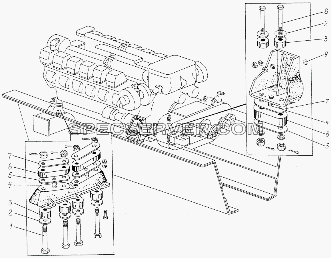 Подвеска двигателя для МЗКТ-74131 (список запасных частей)