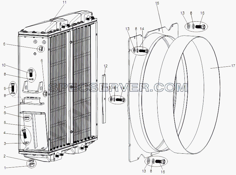 Установка радиатора для МЗКТ-75165 (список запасных частей)